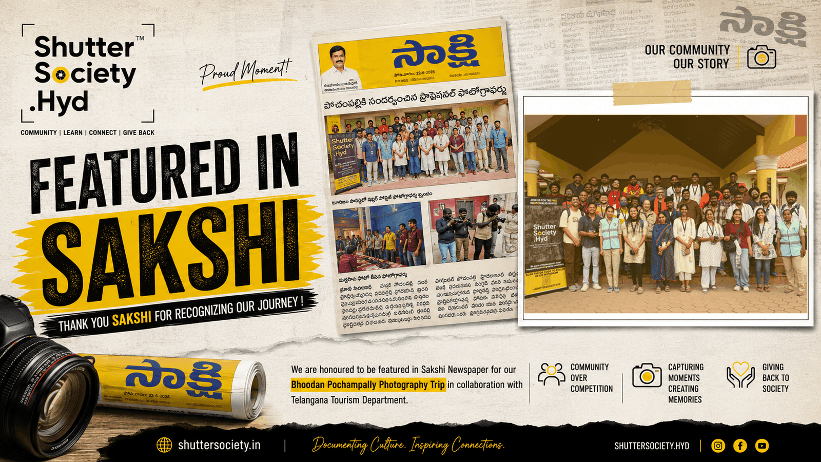 June – 2026: Sakshi Newspaper Features ShutterSociety.HYD’s Pochampally Photography Trip