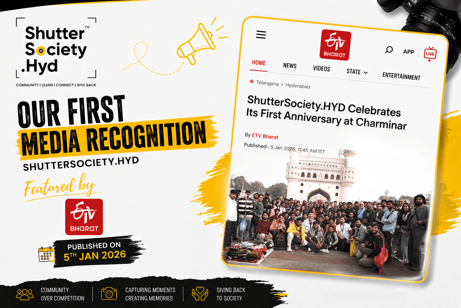 Jan – 2026: Our First Media Recognition, ShutterSociety.HYD’s First Birthday Celebration Featured by ETV Bharat